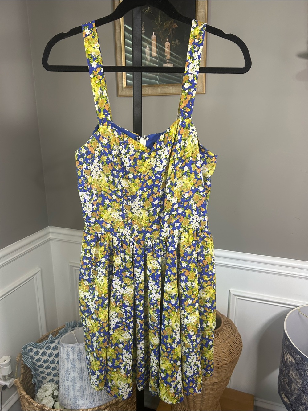 Topshop Royal Blue Floral Sundress with Yellow Blooms size 8
